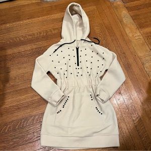 White Zip Up Hooded Sweater Dress